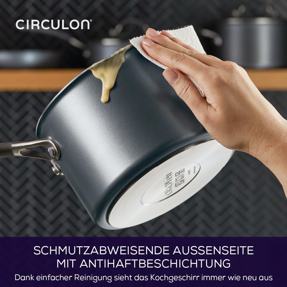 Scratch Defense Saucepan Set - Induction Saucepan Set Non Stick with Lids, 14cm, 16cm & 18cm Dishwasher & Oven Safe Cookware with Straining Lids & Pourings Rims, Graphite Pewter Finish