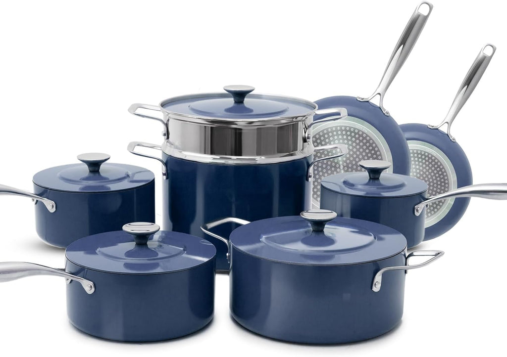 Lux 13-Piece Premium Cookware Collection, Healthy G10 Duralon Blue Ceramic Nonstick, Ultra Durable, PFAS-Free, Lightweight & Works on All Cooktops