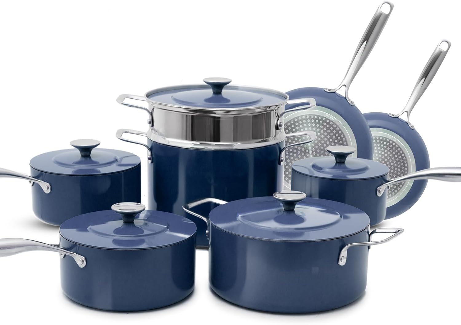 Lux 13-Piece Premium Cookware Collection, Healthy G10 Duralon Blue Ceramic Nonstick, Ultra Durable, PFAS-Free, Lightweight & Works on All Cooktops