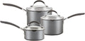 Scratch Defense Saucepan Set - Induction Saucepan Set Non Stick with Lids, 14cm, 16cm & 18cm Dishwasher & Oven Safe Cookware with Straining Lids & Pourings Rims, Graphite Pewter Finish