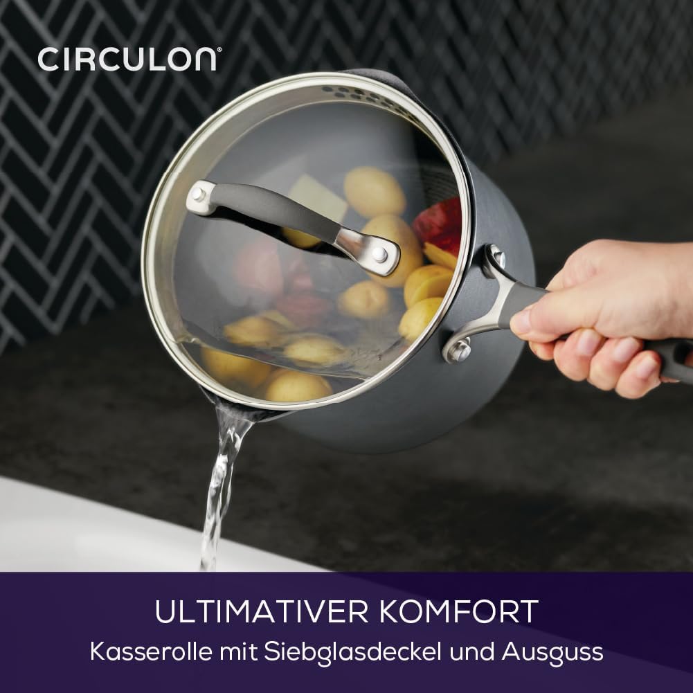 Scratch Defense Saucepan Set - Induction Saucepan Set Non Stick with Lids, 14cm, 16cm & 18cm Dishwasher & Oven Safe Cookware with Straining Lids & Pourings Rims, Graphite Pewter Finish