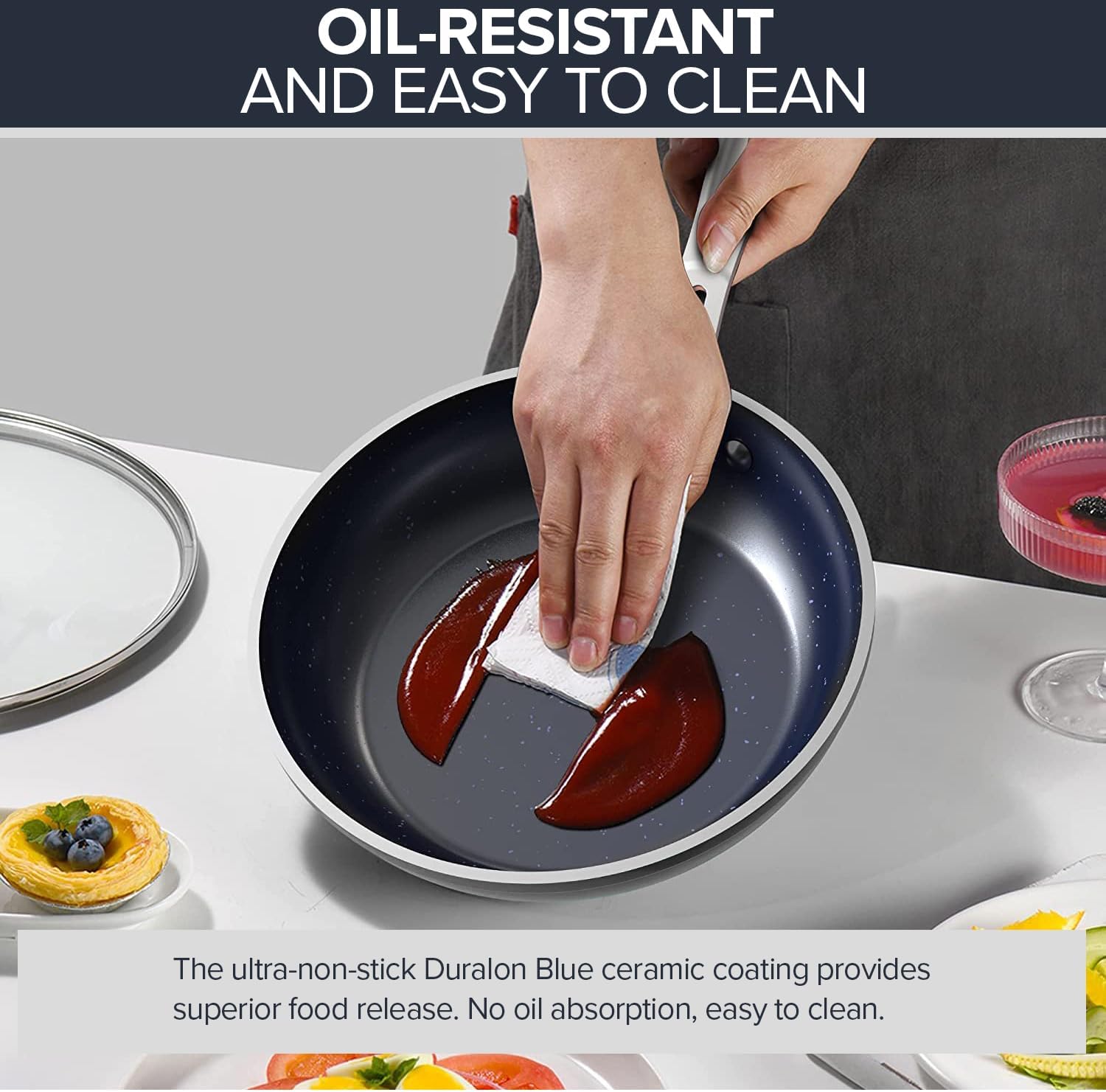 7pc Cookware Set Healthy Duralon Blue Ceramic Nonstick Coated, Diamond Infused Scratch-Resistant, PFAS Free, Oven Safe, Induction Ready & Evenly Heats, Tempered Glass Lids & Stay-Cool Handle