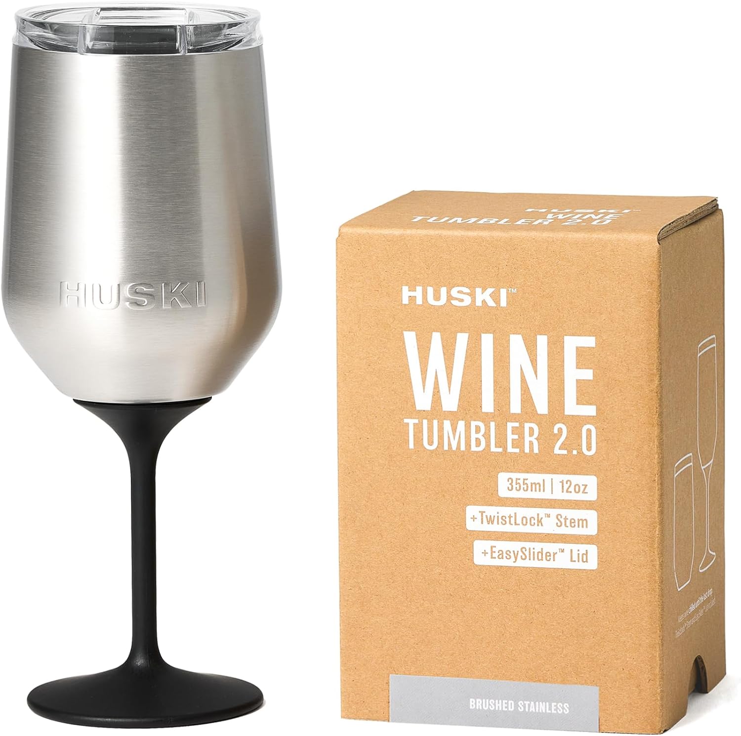 Wine Tumbler 2.0 | NEW | Award-winning Design with Detachable Stem | Premium Stainless Steel Wine Glass with Lid | Triple Insulated Tumbler | 12oz Capacity | Great Gift (Brushed Stainless)