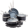 Valencia Pro Ceramic Nonstick 11 Piece Cookware Set, Hard Anodized PFAS-Free Pots & Pans, Induction Ready, Compatible on All Cooktops, Dishwasher Safe, Oven Safe to 600F, Gray