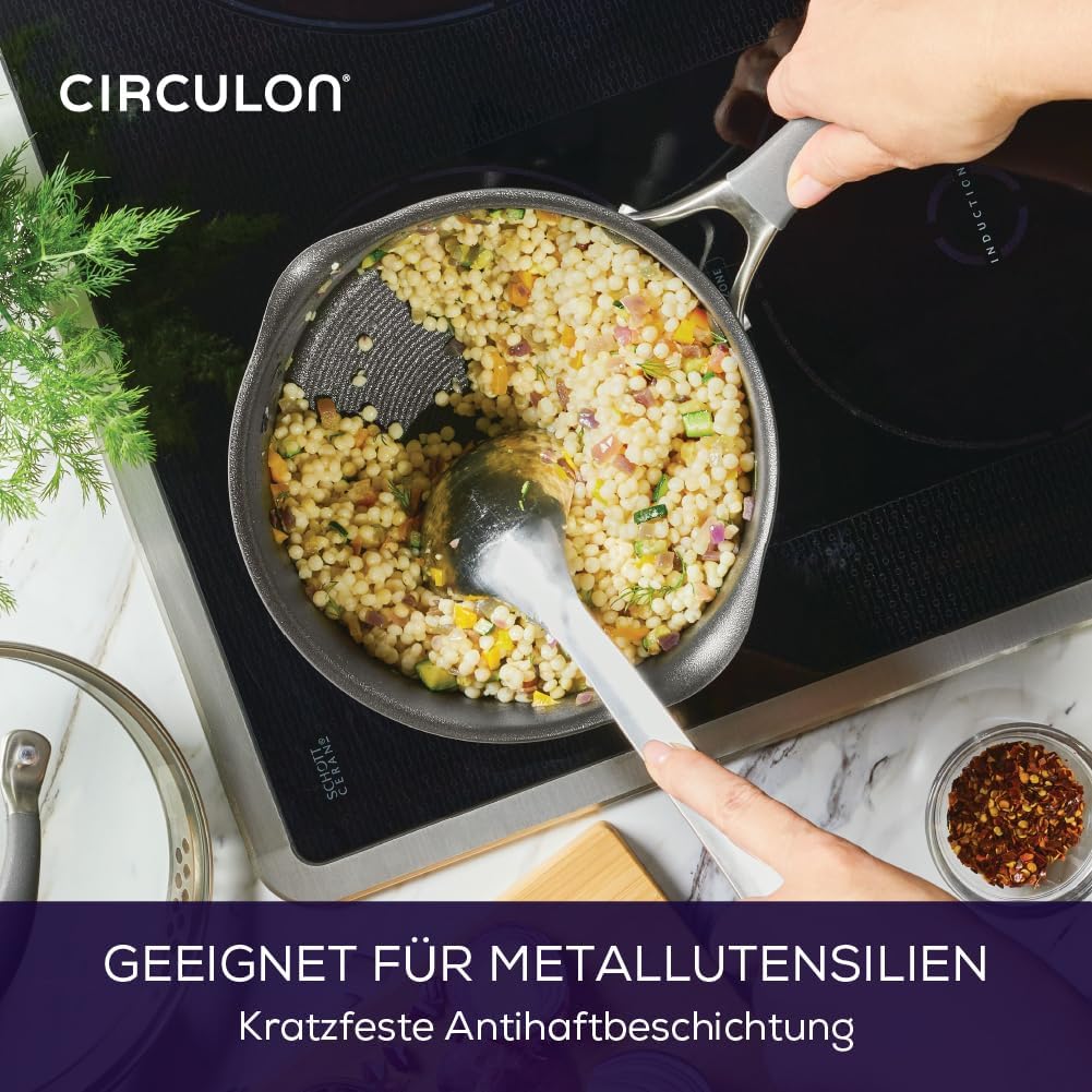 Scratch Defense Saucepan Set - Induction Saucepan Set Non Stick with Lids, 14cm, 16cm & 18cm Dishwasher & Oven Safe Cookware with Straining Lids & Pourings Rims, Graphite Pewter Finish