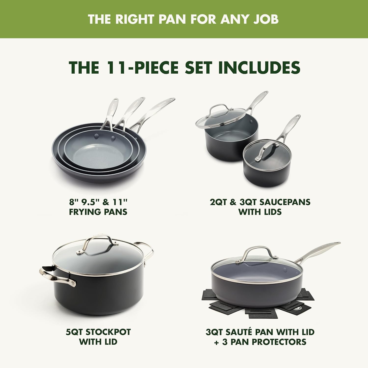 Valencia Pro Ceramic Nonstick 11 Piece Cookware Set, Hard Anodized PFAS-Free Pots & Pans, Induction Ready, Compatible on All Cooktops, Dishwasher Safe, Oven Safe to 600F, Gray