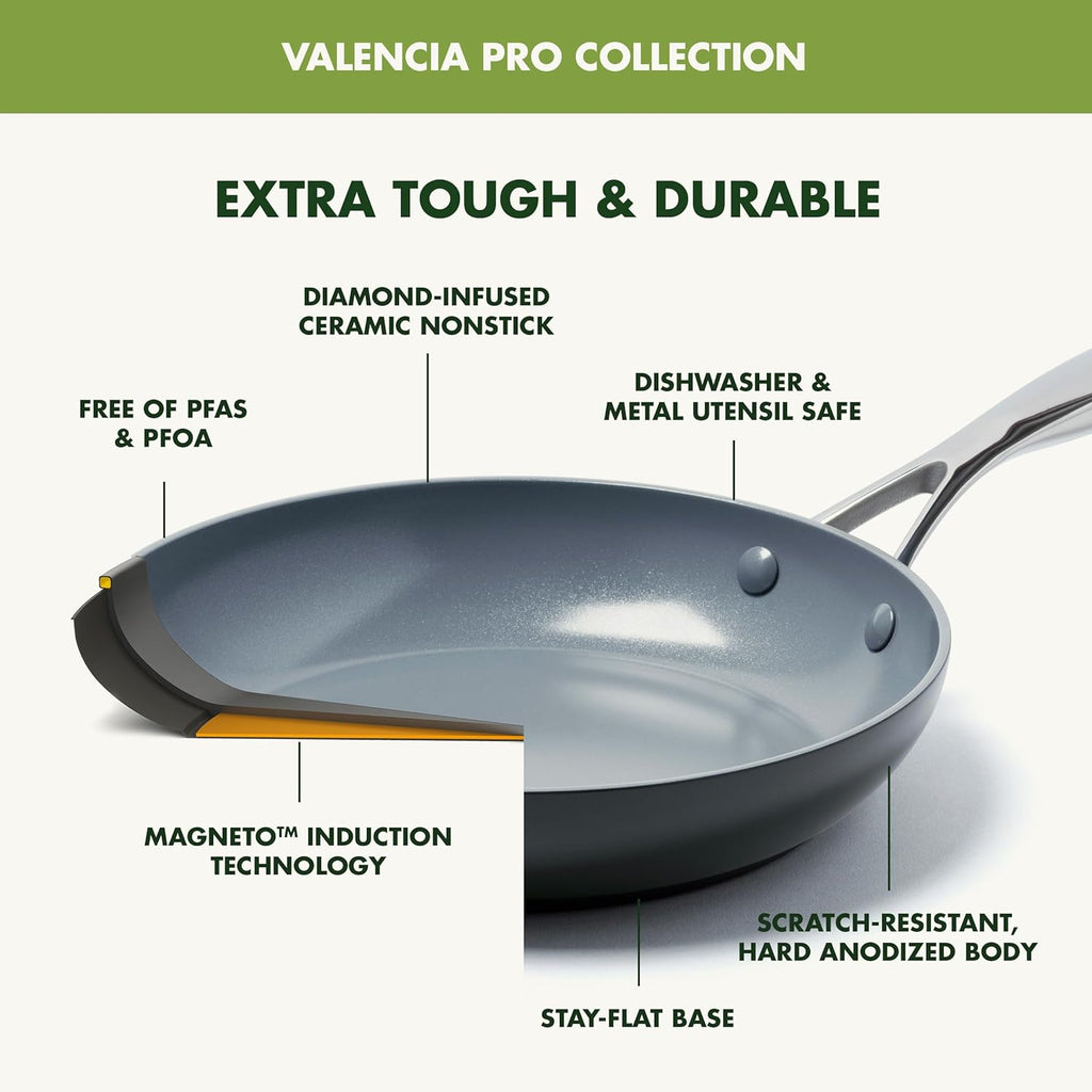 Valencia Pro Ceramic Nonstick 11 Piece Cookware Set, Hard Anodized PFAS-Free Pots & Pans, Induction Ready, Compatible on All Cooktops, Dishwasher Safe, Oven Safe to 600F, Gray