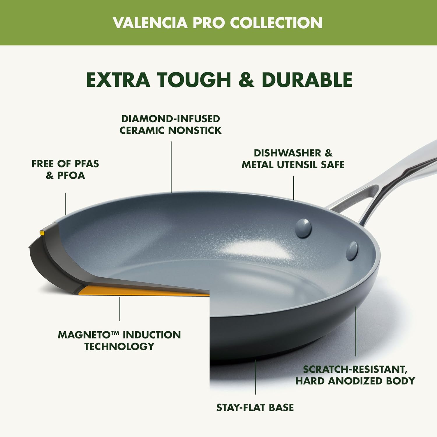 Valencia Pro Ceramic Nonstick 11 Piece Cookware Set, Hard Anodized PFAS-Free Pots & Pans, Induction Ready, Compatible on All Cooktops, Dishwasher Safe, Oven Safe to 600F, Gray
