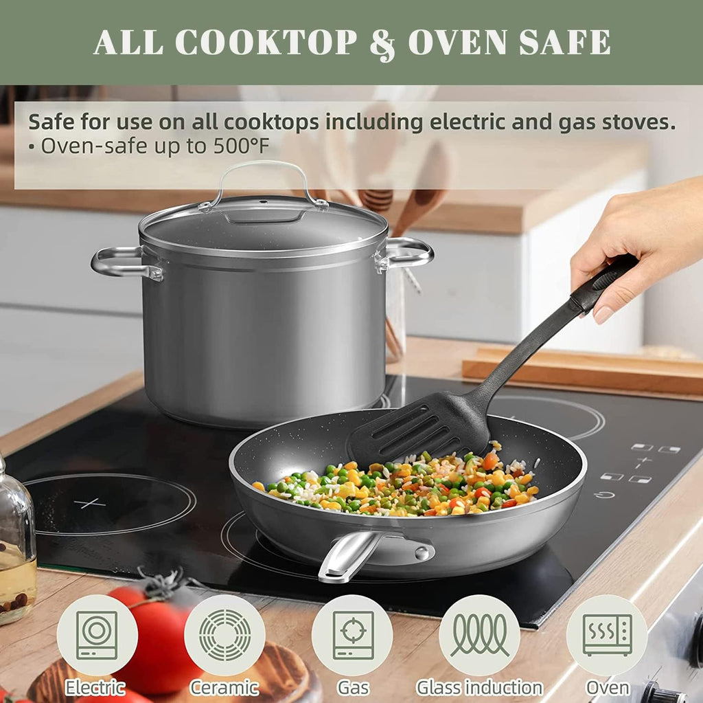 7pc Cookware Set Healthy Duralon Blue Ceramic Nonstick Coated, Diamond Infused Scratch-Resistant, PFAS Free, Oven Safe, Induction Ready & Evenly Heats, Tempered Glass Lids & Stay-Cool Handle
