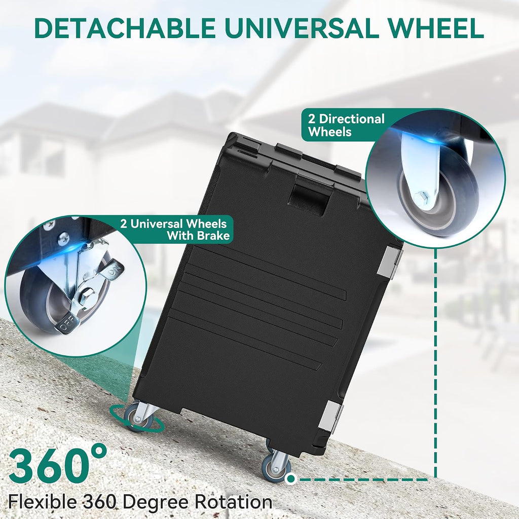 Insulated Food Pan Carrier, 127 Qt LLDPE Hot Box for Catering w/Stainless Steel Pan, Catering Food Warmer with Swivel Casters for 9 Full-Size Pans, Stackable Design for Restaurant Gathering